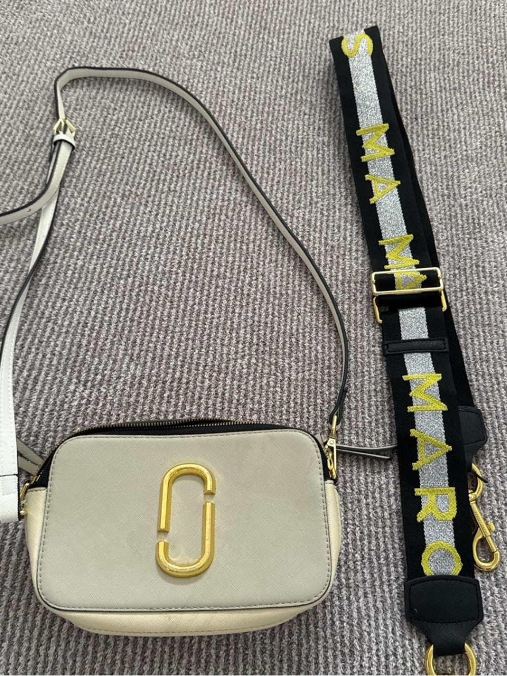 Marc Jacobs Beige Leather Camera Crossbody with Logo Strap